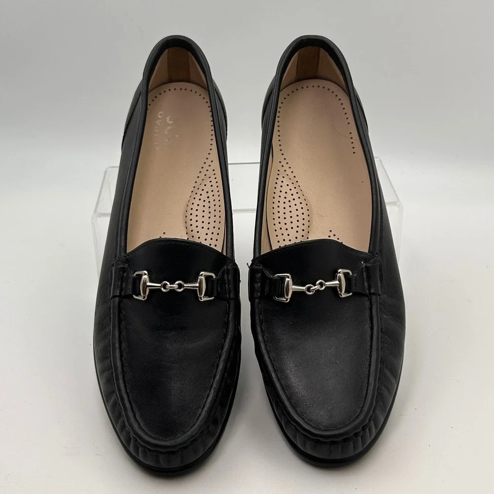 SAS Bit Loafers Women 9 Black Leather Silver Hardware Comfort Officecore